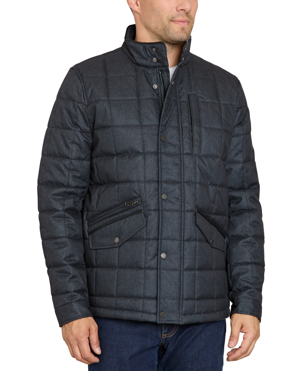 Shop Sam Edelman Men's Box-quilted Stand-collar Puffer Jacket In Dark Charcoal
