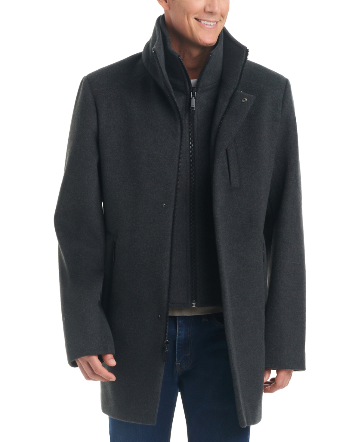 Vince Camuto Vestee Water Resistant Coat With Removable Reversible Vest In Lt,pas Gry