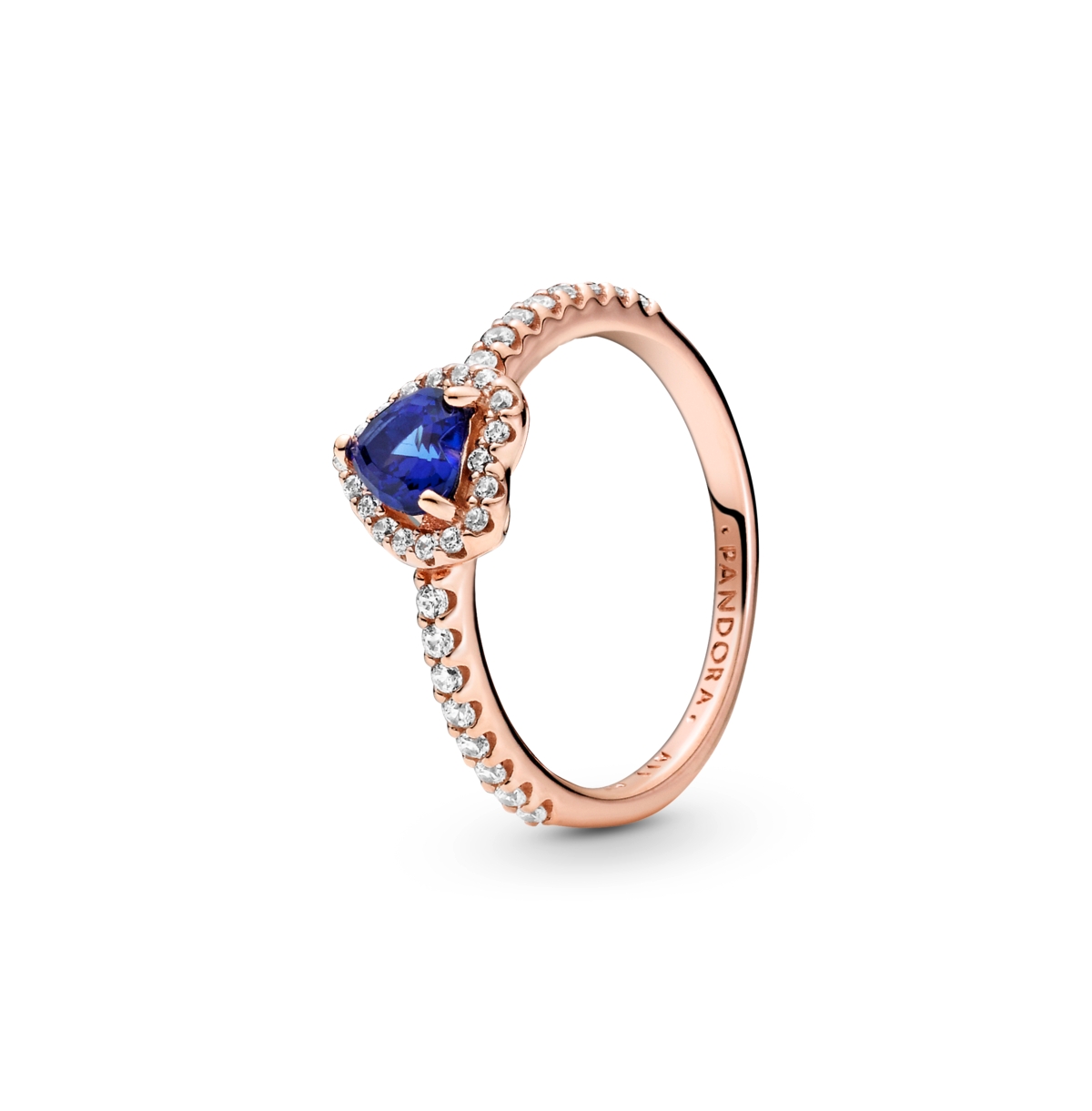 Pandora Cubic Zirconia Timeless Sparkling Elevated Heart Ring In Rose Gold,blue