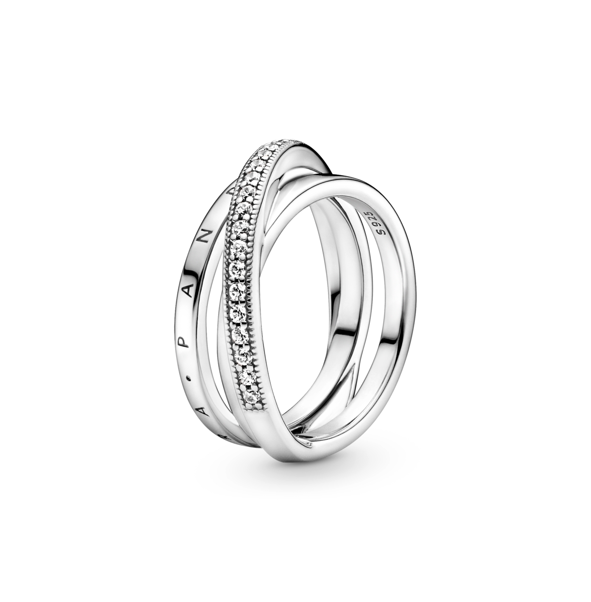 Pandora Cubic Zirconia Signature Crossover Pave Triple Band Ring In Silver