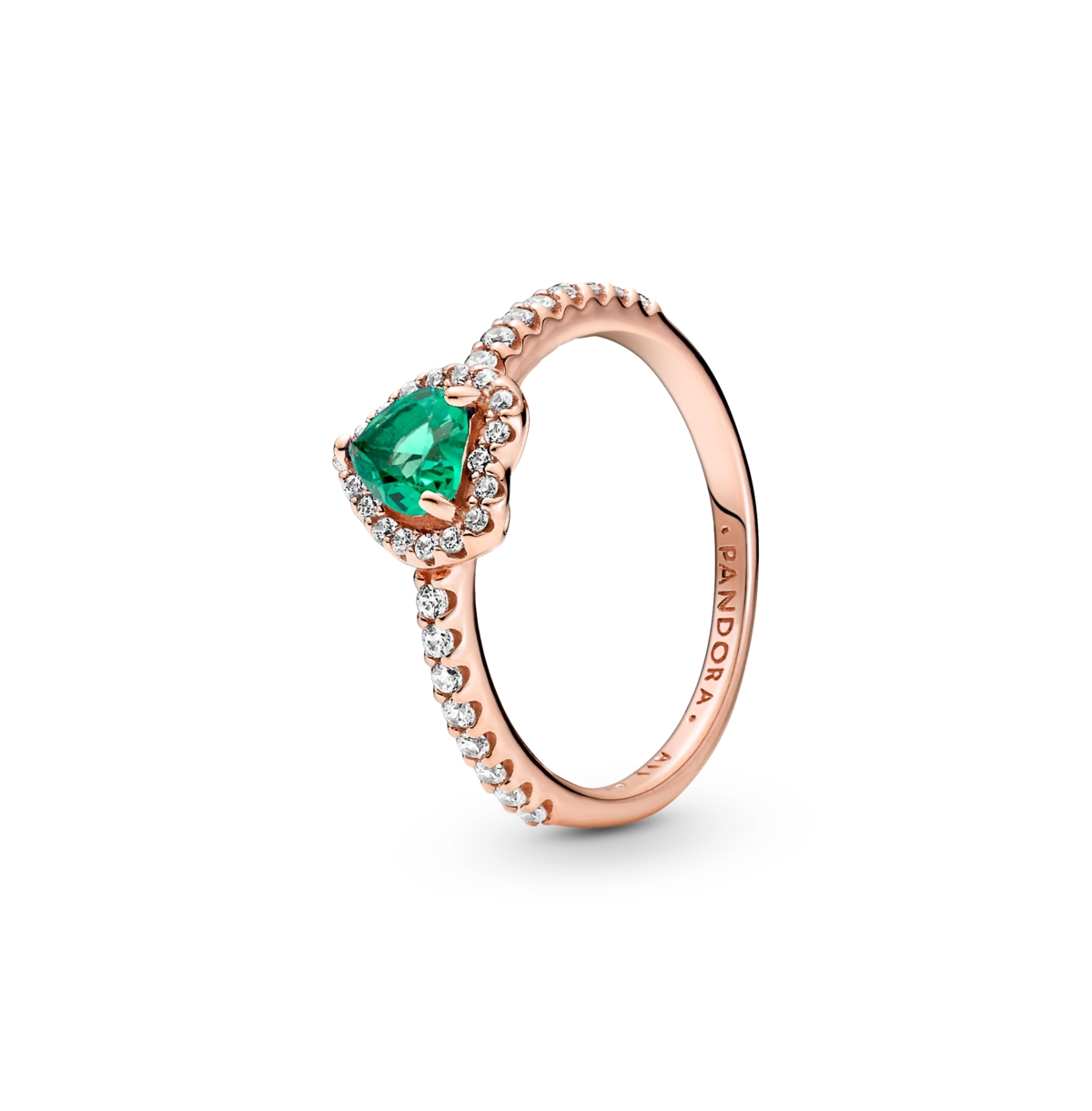 Pandora Cubic Zirconia Timeless Sparkling Elevated Heart Ring In Rose Gold,green