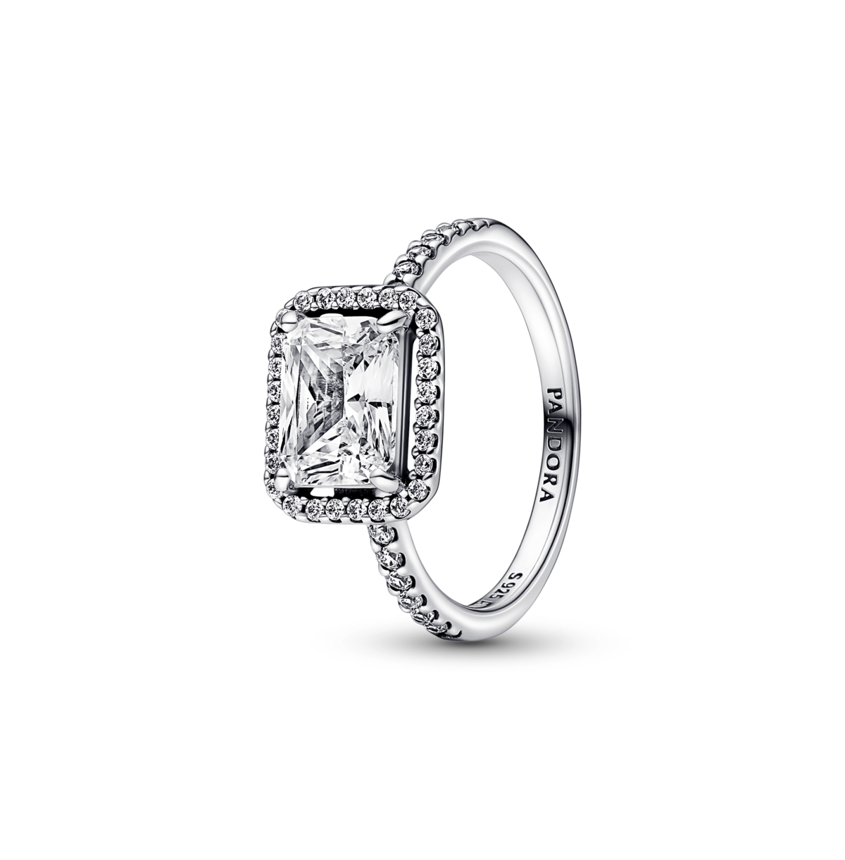 Pandora Cubic Zirconia Timeless Rectangular Sparkling Halo Ring In Silver