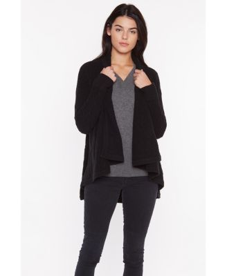 Women's 100% Pure Cashmere 4-ply Cable-knit Drape-front Open Cardigan Sweater