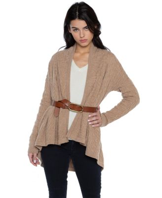 Women's 100% Pure Cashmere 4-ply Cable-knit Drape-front Open Cardigan Sweater