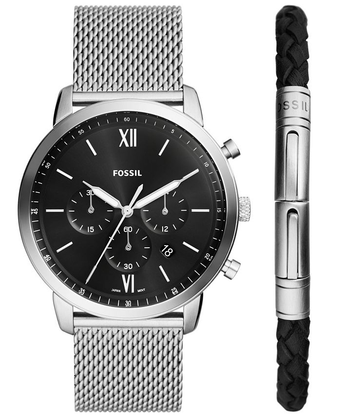 Fossil Men\'s Neutra Bracelet Gift - Steel Watch Chronograph and Mesh 44mm Box Macy\'s Silver-Tone Stainless Set