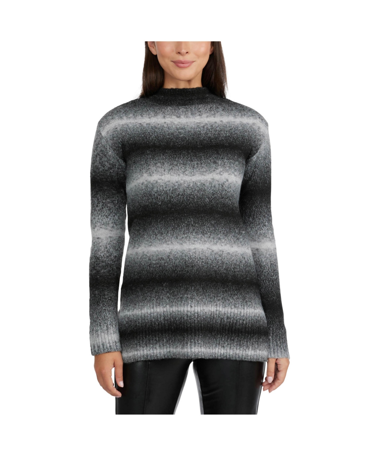 Women's Ombre Mock Neck Sweater Tunic - Black ombre