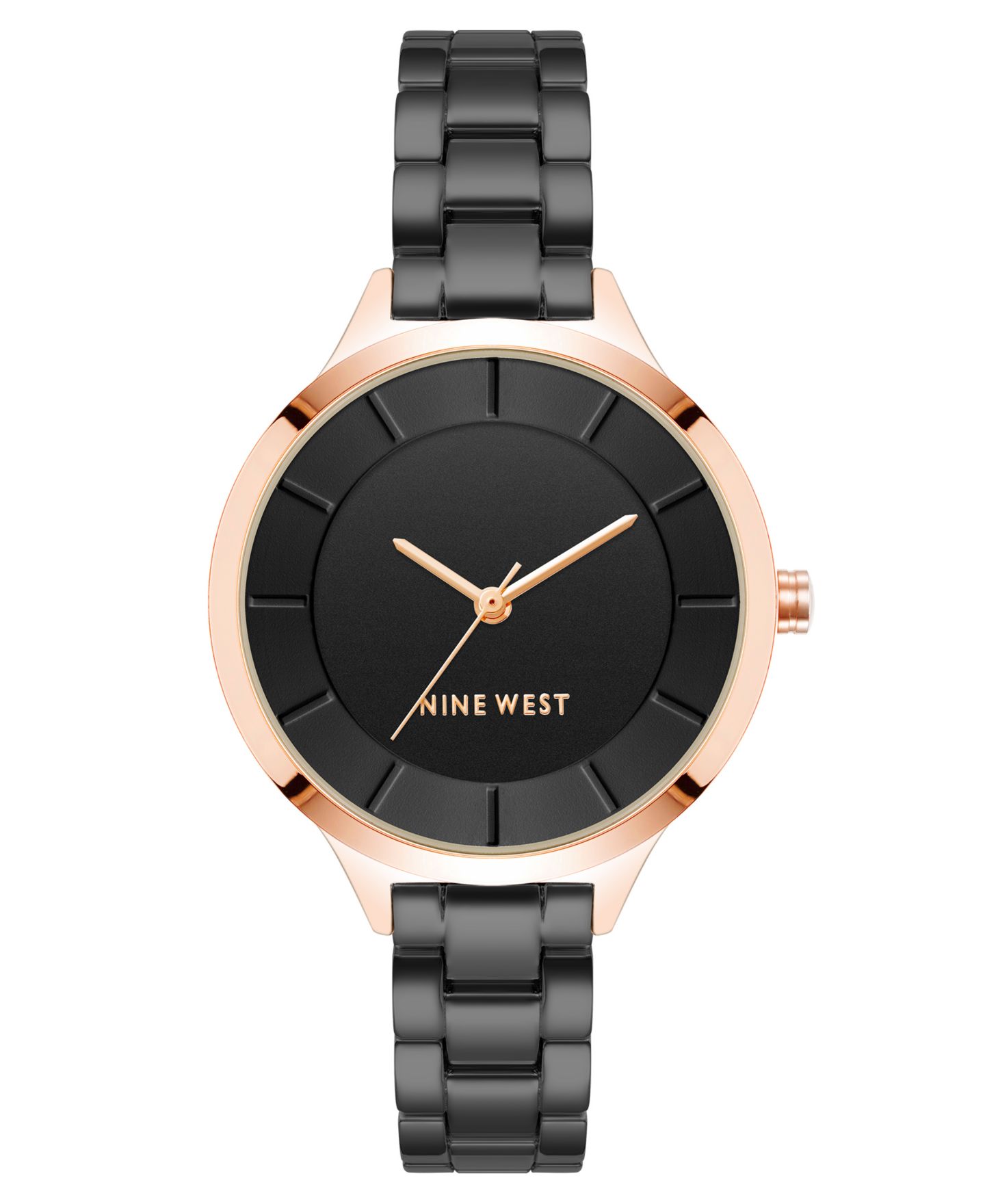 Женские часы Nine West Quartz Black Alloy Link Bracelet Watch, 34mm — фото 1