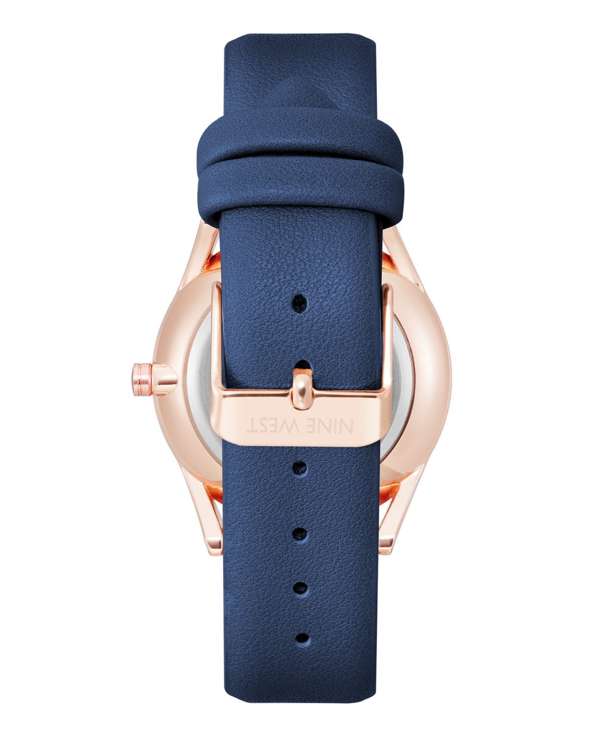 Nine West Women's Quartz Navy Faux Leather Band Watch, 36mm In Navy,rose Gold-tone