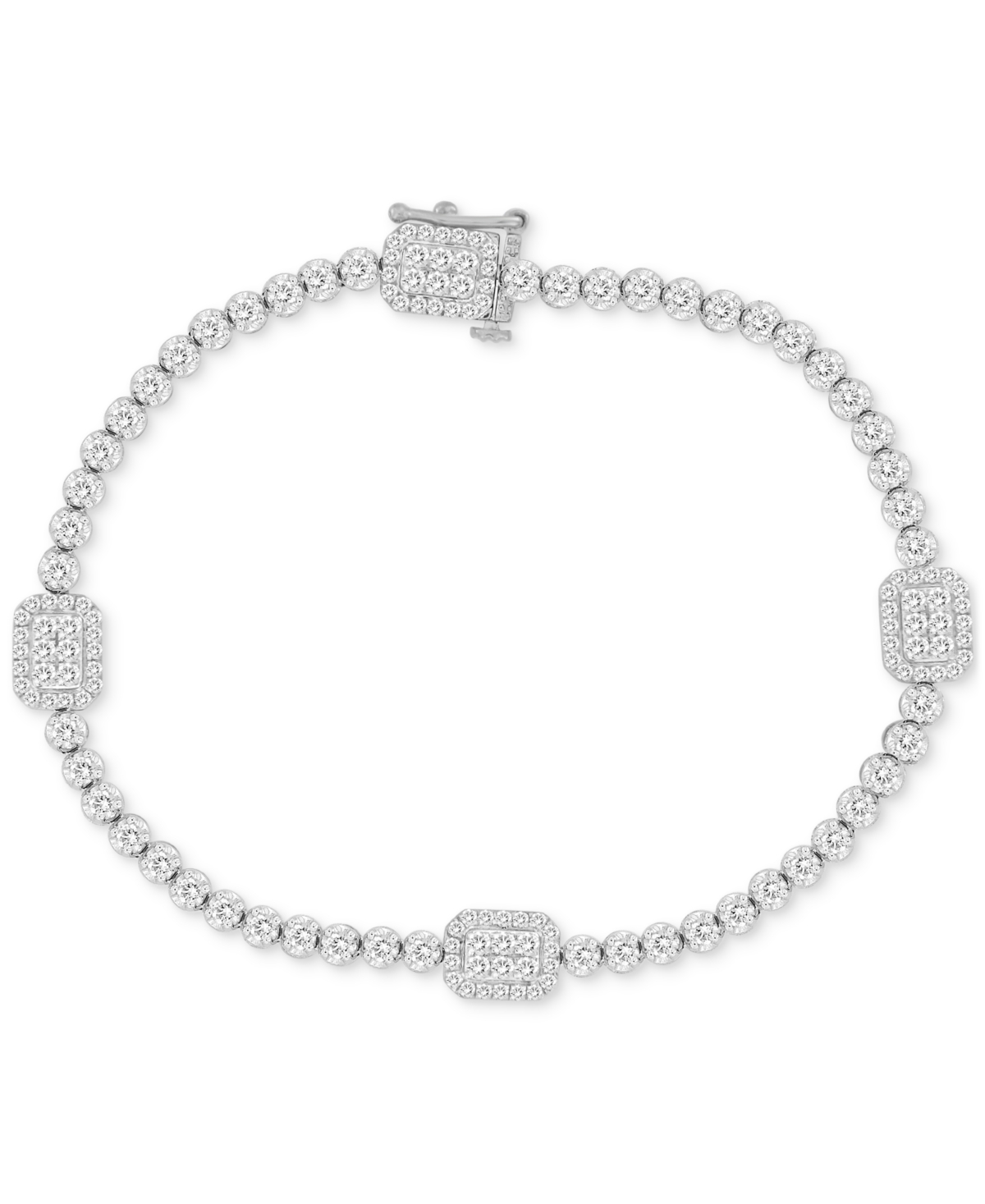 Shop Macy's Diamond Halo Cluster Tennis Bracelet (2 Ct. T.w.) In 10k White Gold