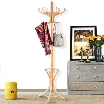 Wood Standing Hat Coat Rack with Umbrella Stand