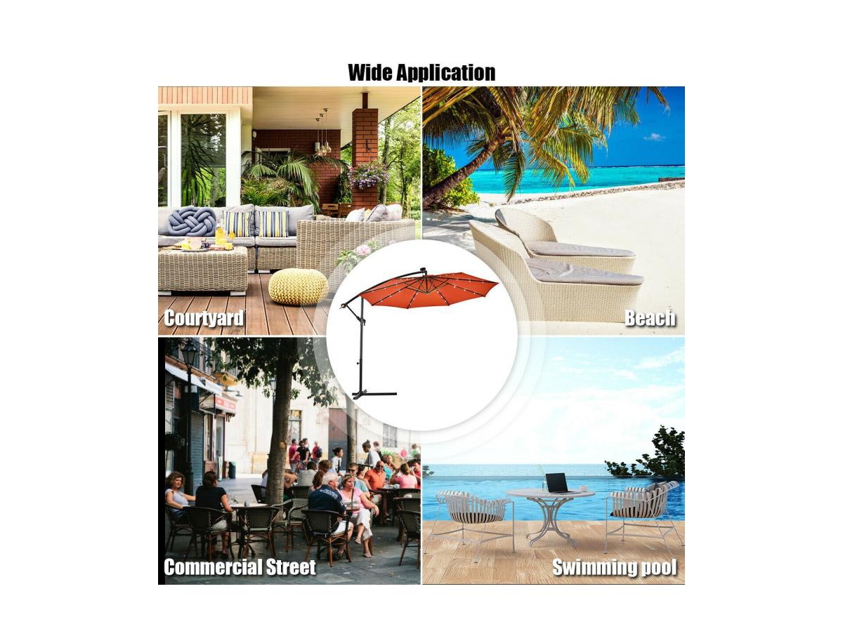 Patio Hanging Solar Led Umbrella Sun Shade with Cross Base