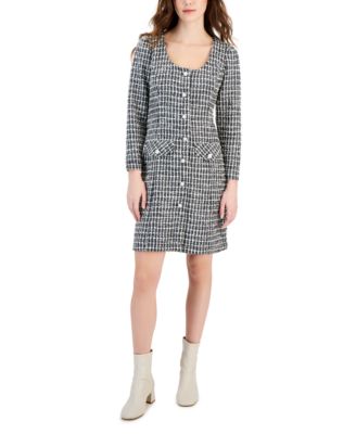 Taylor - Women's Tweed Boucl&eacute;-Knit Button-Front Dress