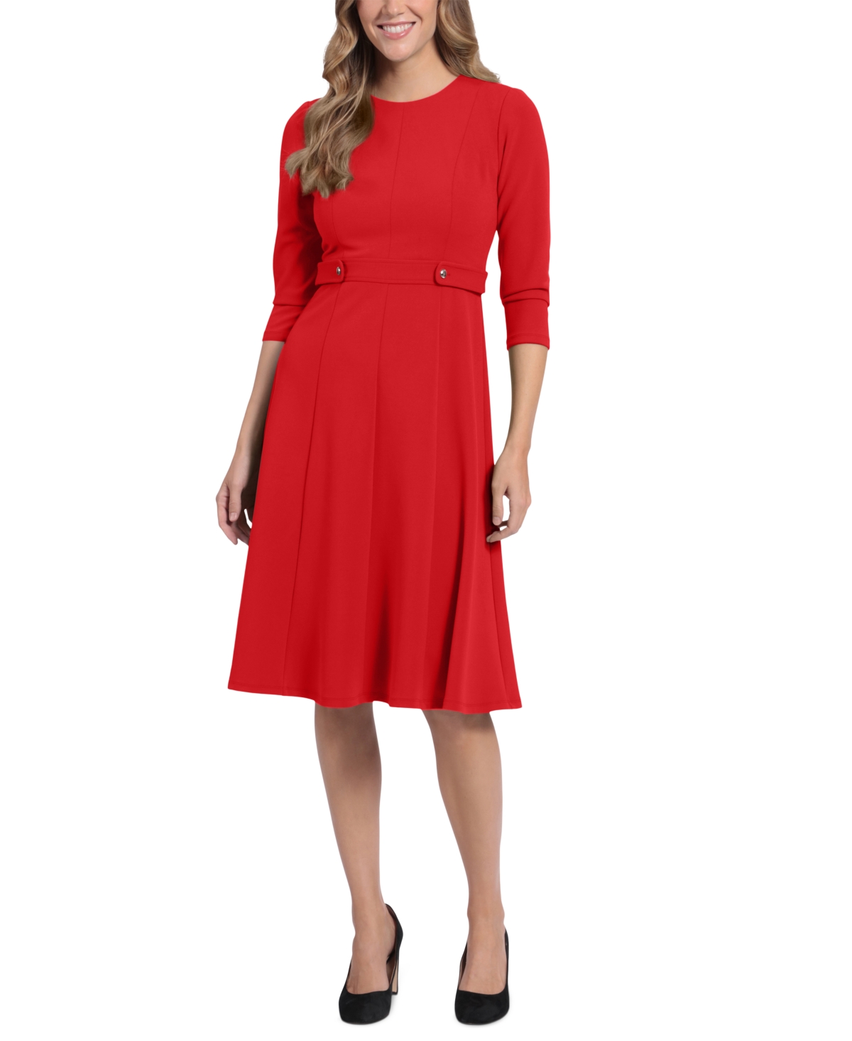 Shop London Times Women's Tab-waist Fit & Flare Dress In Savvy Red