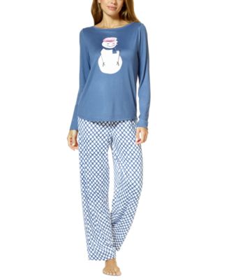 Hue - Women's Snowman Smiles Long-Sleeve T-Shirt and Pajama Pants Set