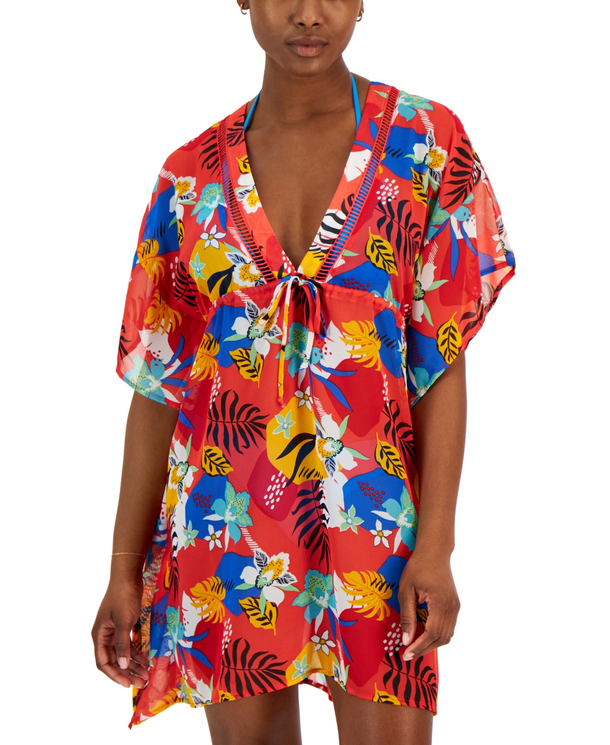 Women's Cinched-Waist Kimono Cover-Up, Created for Macy's - Paradise Pink/honey Bee