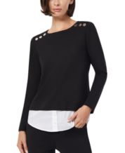 fesfesfes Women's Long Sleeve Crew Neck Tunic Tops Buttons Side