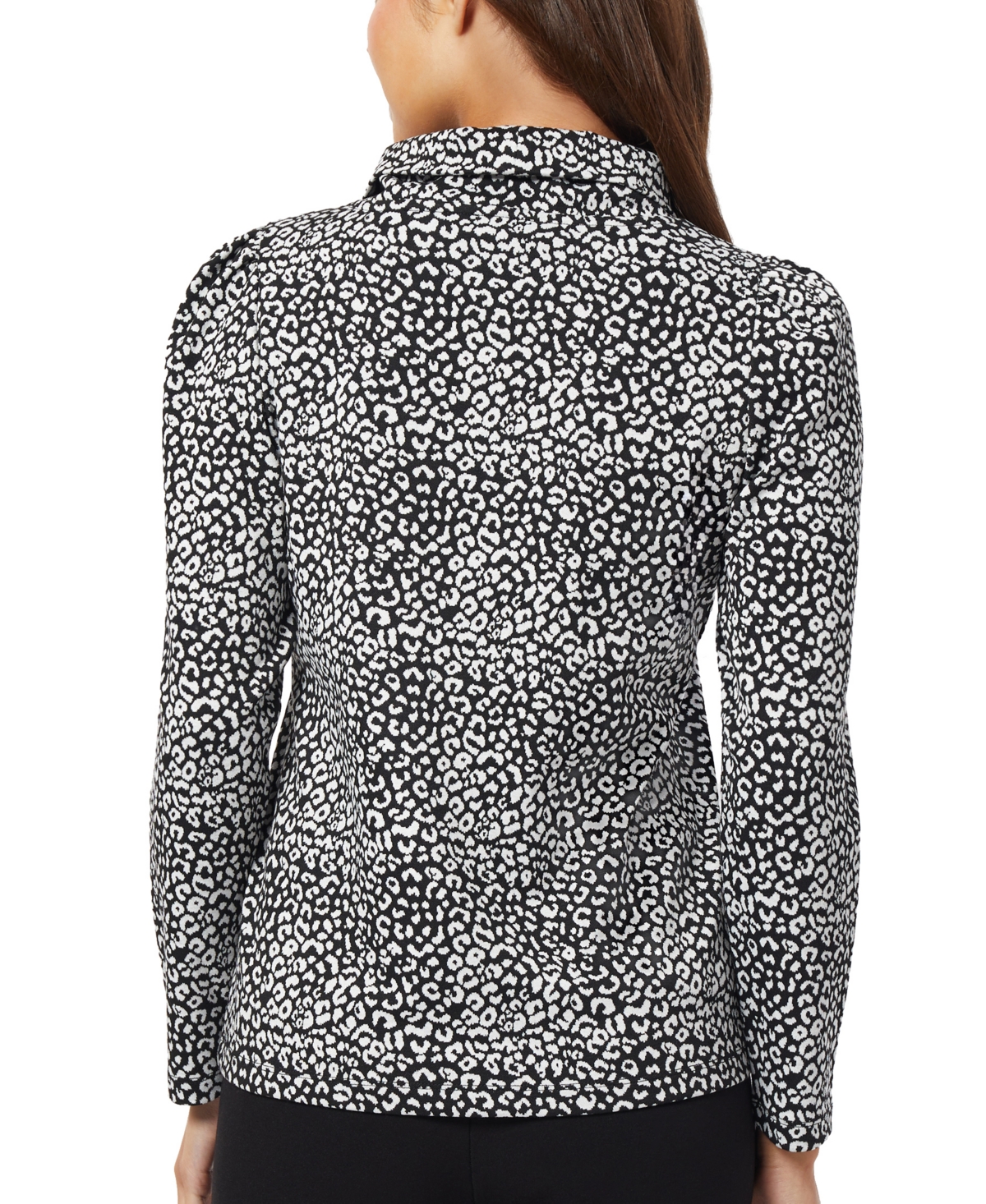 Shop Jones New York Women's Jacquard Leopard-print Funnel-neck Top In Jones Black,jones White