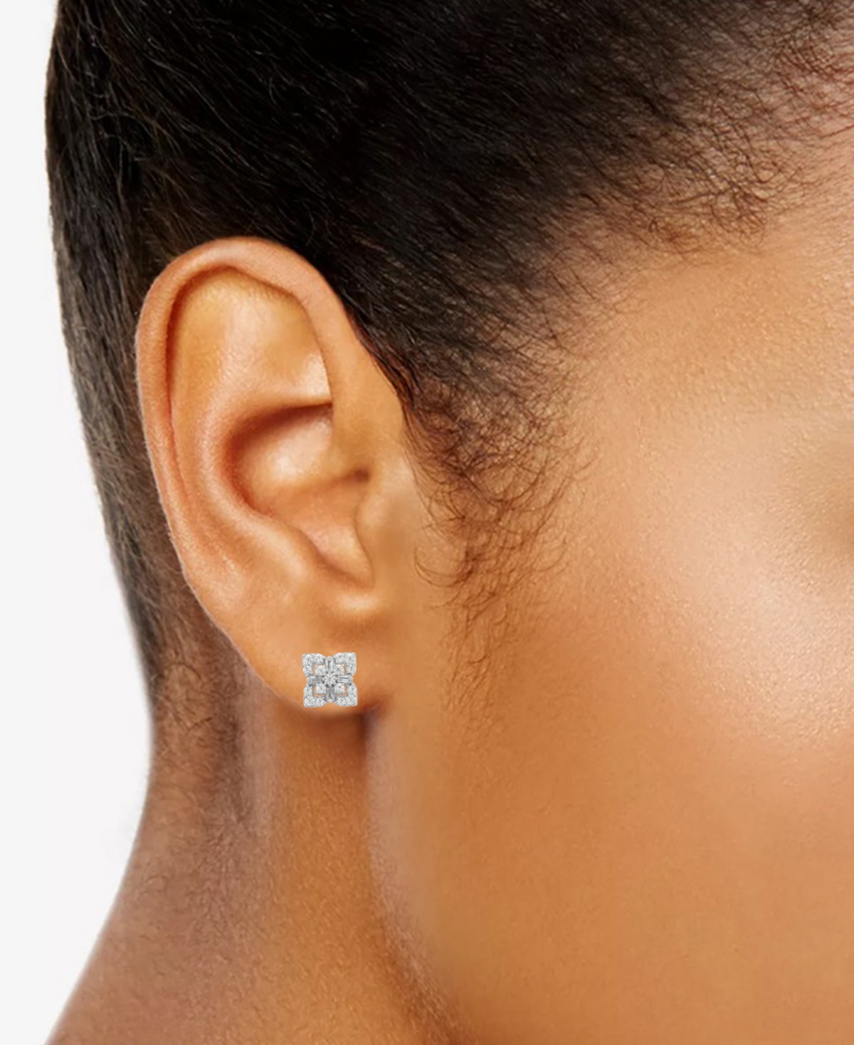 Macy's Diamond Round & Baguette Cluster Studs Earrings (1/2 Ct. T.w.) In 10k Gold In Yellow Gold