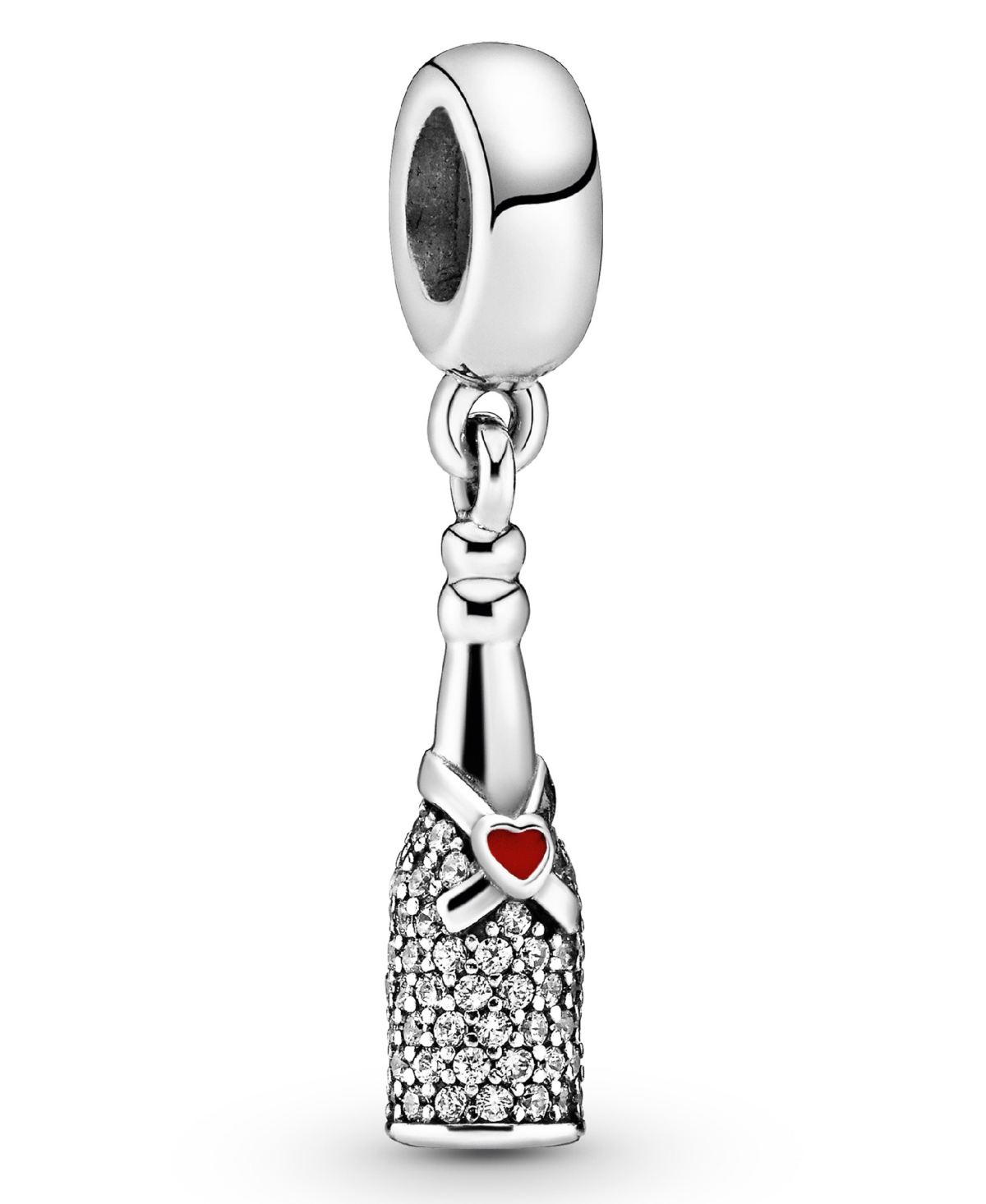 Cubic Zirconia Sparkling Wine Bottle Dangle Charm - Red