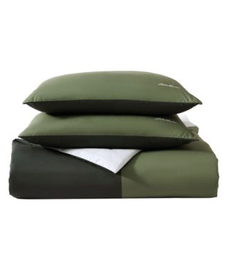 Eddie Bauer Skyline Stripe Reversible Comforter Sets In Olive Green,gray