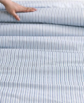 Ticking Stripe Cotton Percale 3 Piece Duvet Cover Set, Full/Queen