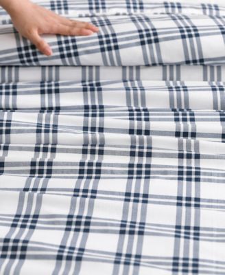 Basic Plaid Cotton Percale 3 Piece Duvet Cover Set, King