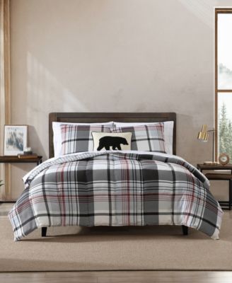 Eddie Bauer Normandy Plaid Micro Suede Reversible Duvet Cover Sets In Black Red