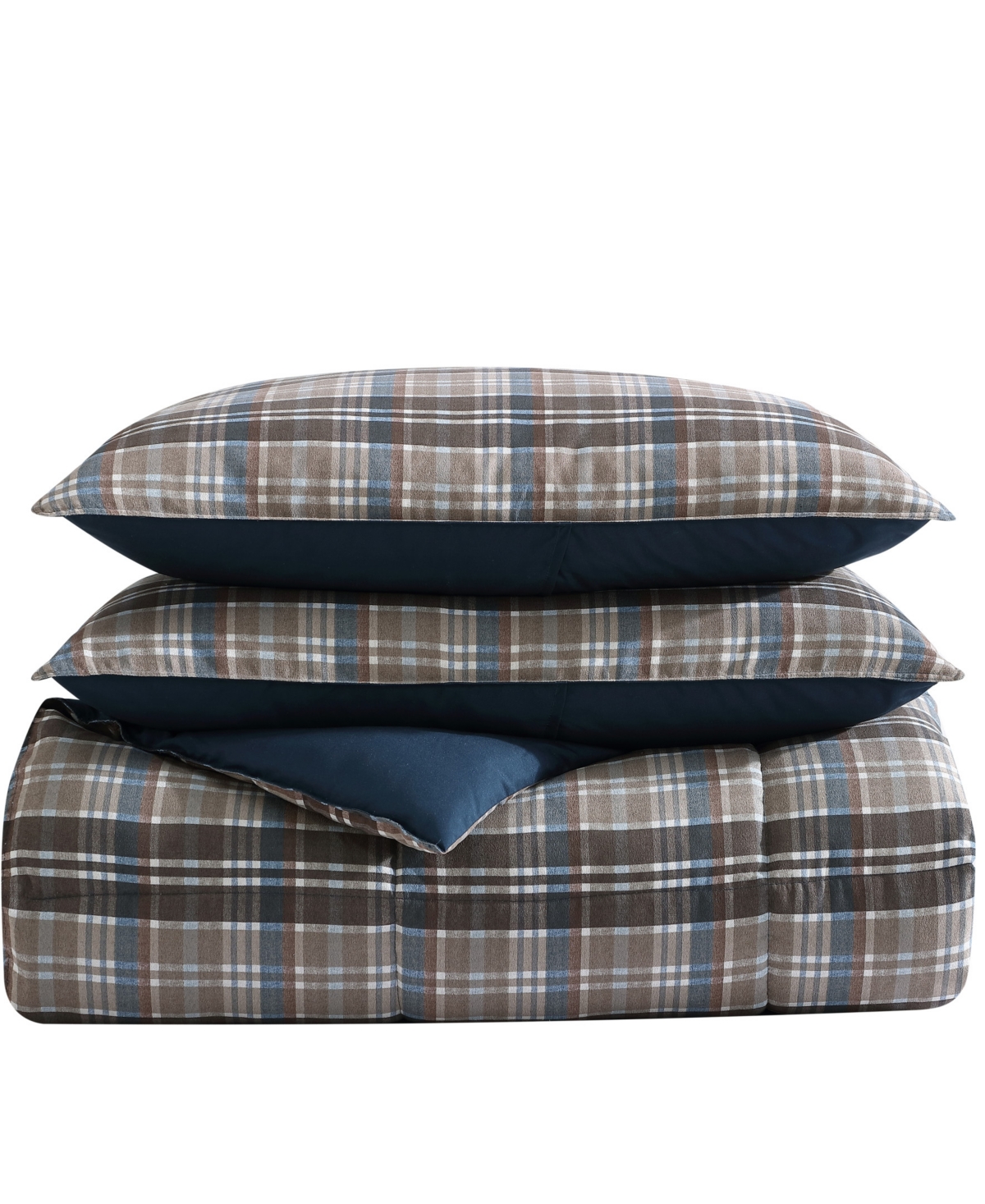 Eddie Bauer Closeout!  Rugged Plaid Micro Suede Reversible 2 Piece Duvet Cover Set, Twin In Beige Brown