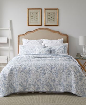 Laura Ashley Amberley Cotton Reversible Quilt In Soft Blue