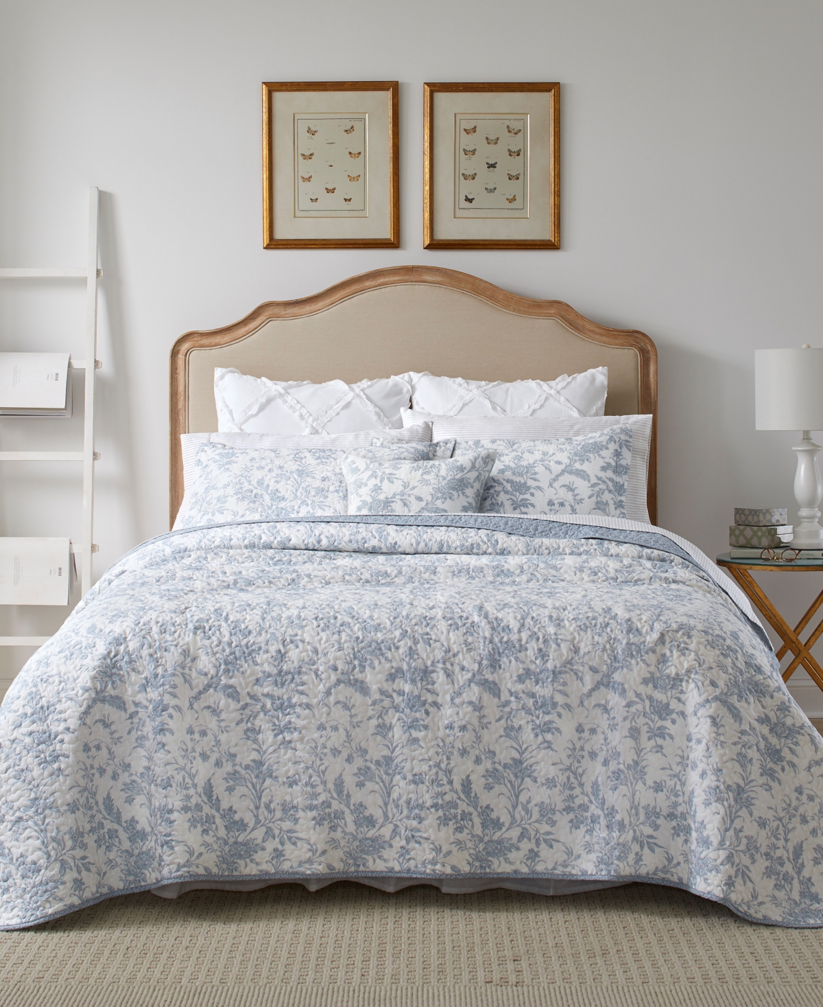 Laura Ashley Amberley Cotton Reversible 4-piece Quilt Set, King In Soft Blue