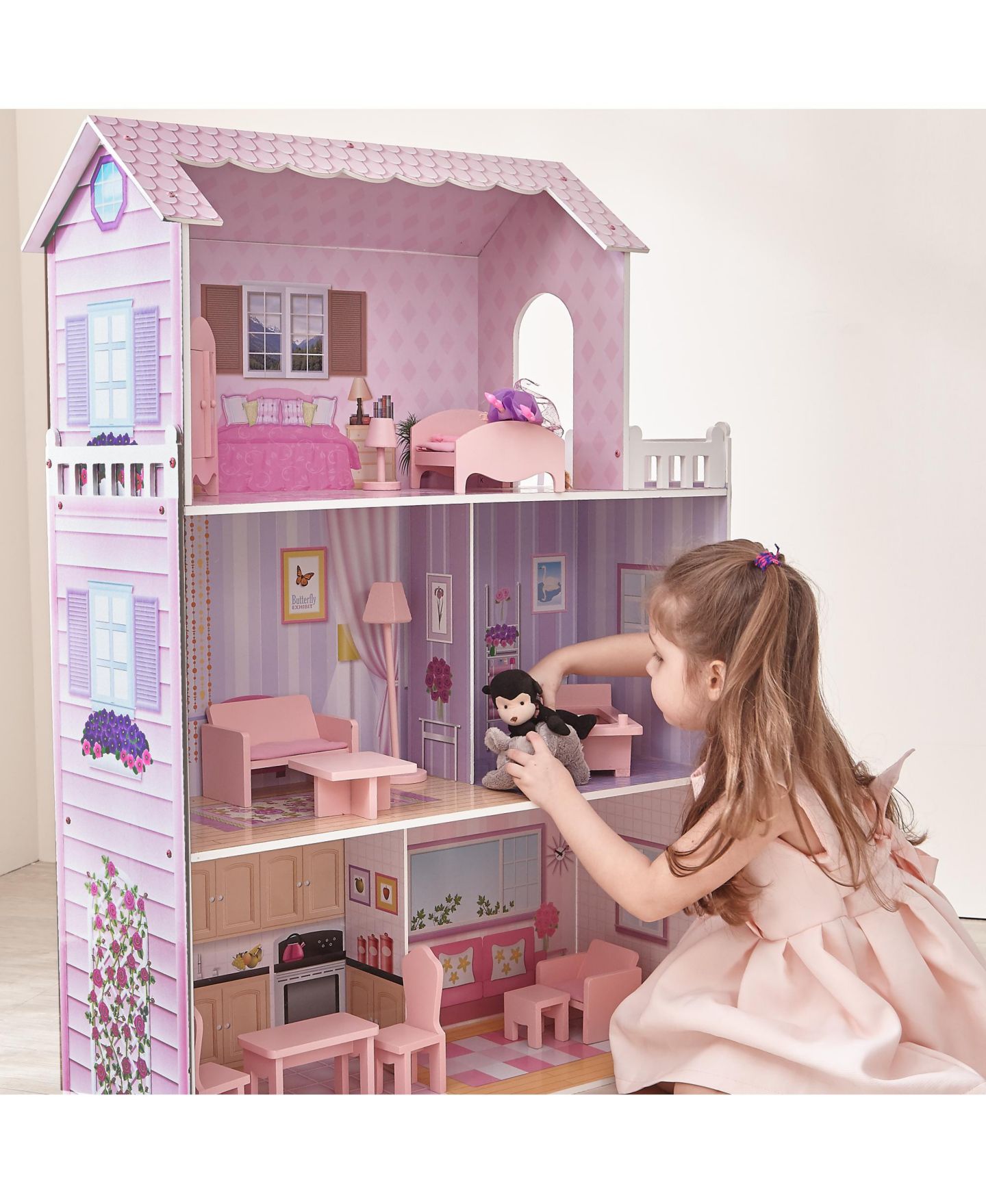 Деревянный 3-этажный кукольный дом Olivia's Little World Tiffany, 13 предметов мебели — фото 2
