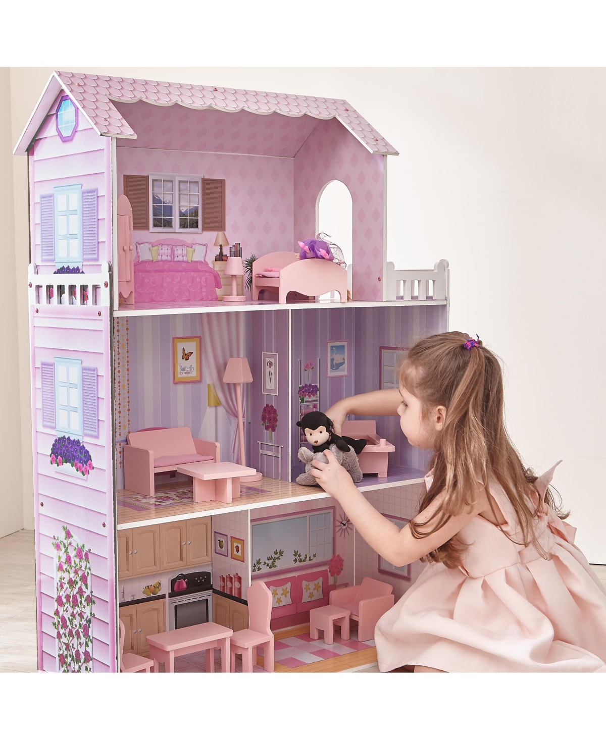 Olivia's Little World Olivia's Little World- 12" Pink Dreamland Tiffany Dollhouse with Matching Pink Accessories
