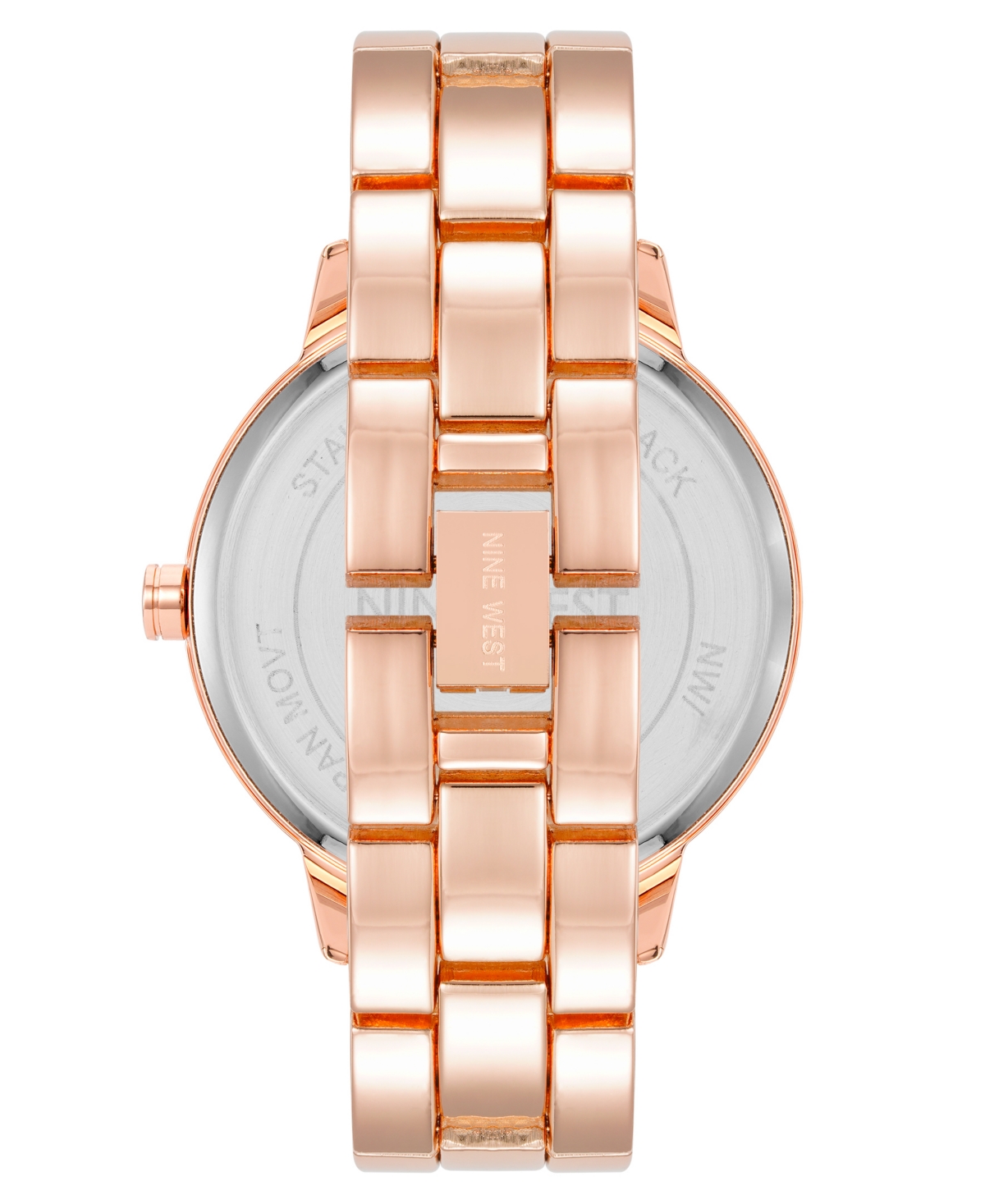 Nine West Women's Quartz Rose Gold-tone Alloy Link Bracelet And Floral Pattern Watch, 36mm In Rose Gold-tone
