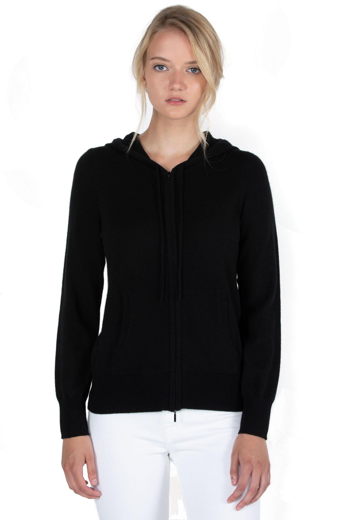 Женское худи JENNIE LIU 100% Pure Cashmere Long Sleeve Zip Cardigan, цвет: Чёрный — фото 1