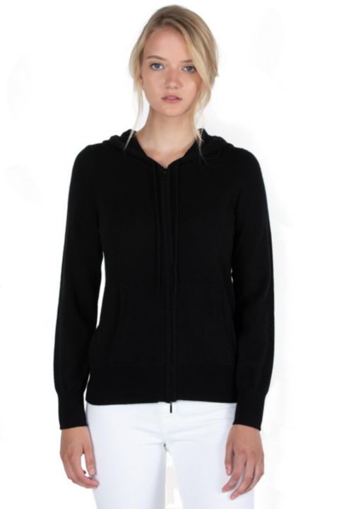 Женское худи JENNIE LIU 100% Pure Cashmere Long Sleeve Zip Cardigan, цвет: Чёрный