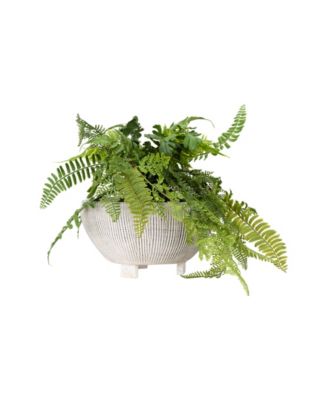 Coastal Terracotta Footed Planter with Textured Stripes