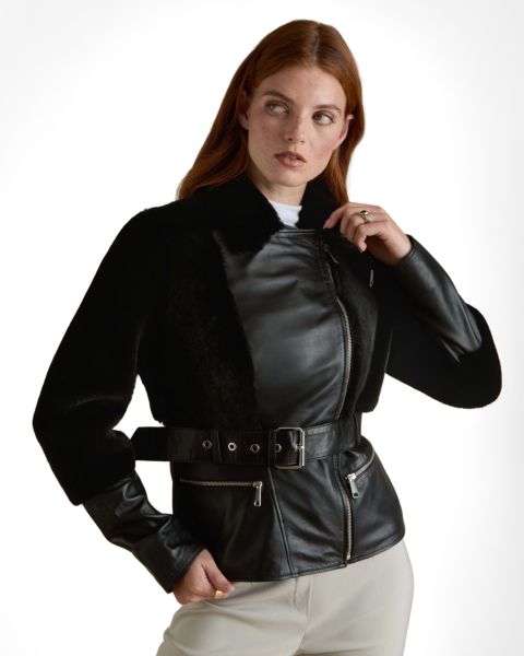 Женская куртка Furniq UK Belted Biker, цвет: Чёрный
