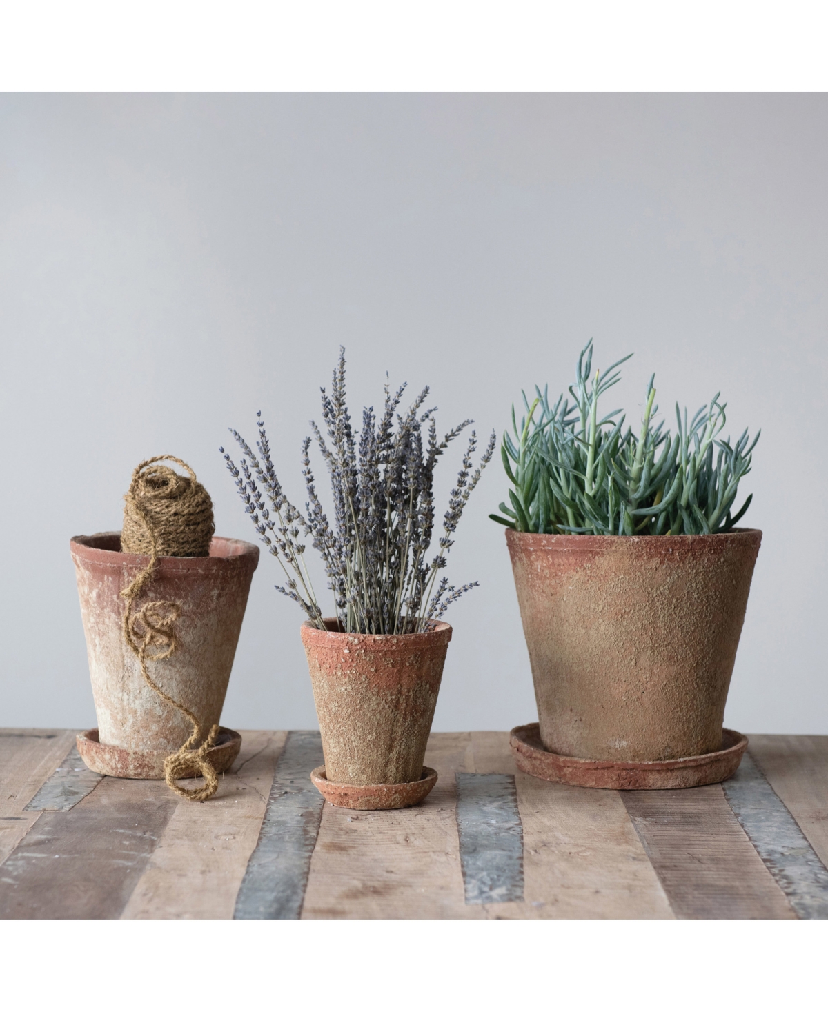 Storied Home Cement Planter With Saucer, Set Of 2 H In Terracotta