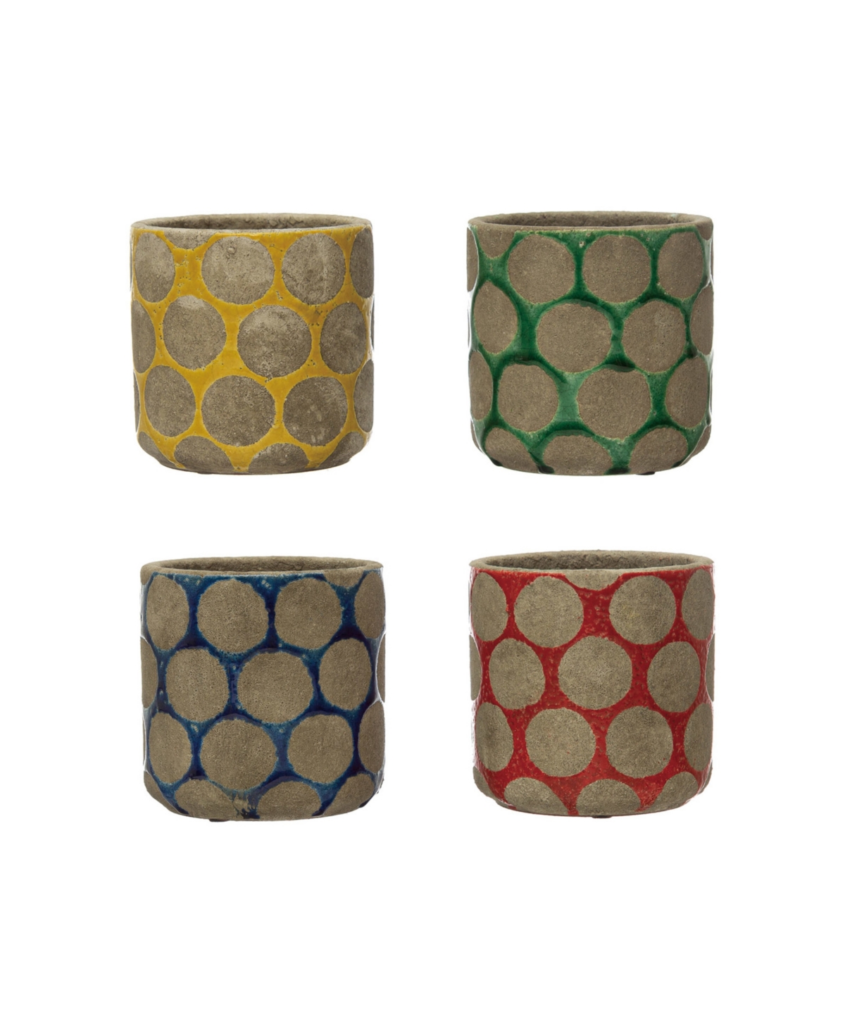 Terra-Cotta Planter with Wax Relief Dots, Set of 4 Colors - Multicolored