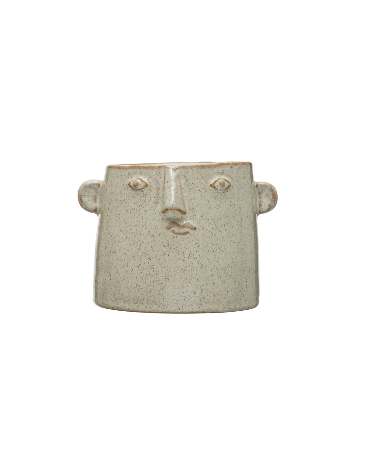 Stoneware Planter with Abstract Face - White