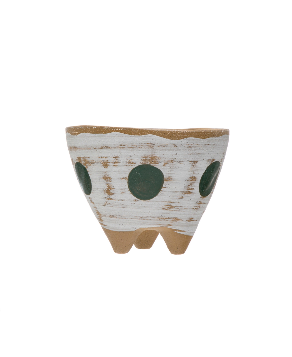 Boho Stoneware Footed Planter with Painted Geometric Design - White