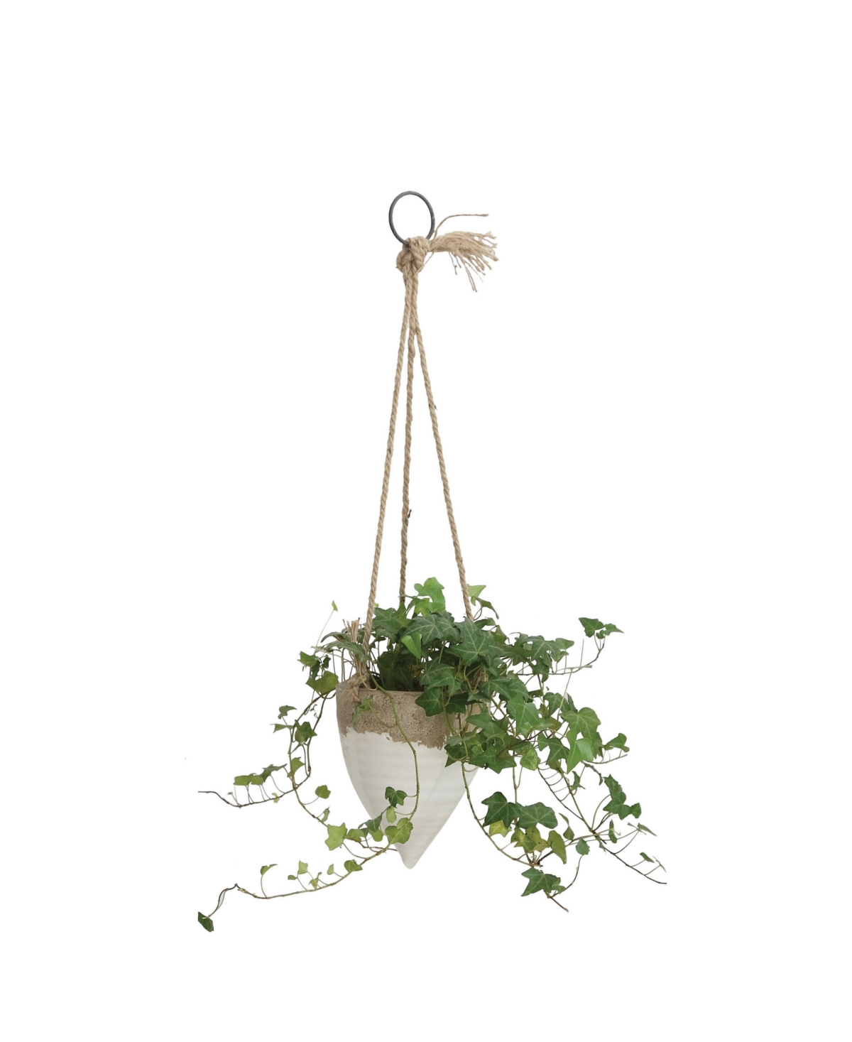 Boho 2-Tone Terracotta Hanging Planter On Jute Rope - White