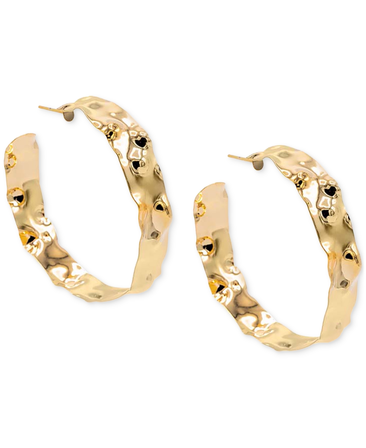 By Adina Eden 14k Gold-plated Medium Vintage Dented Hoop Earrings, 1.96"