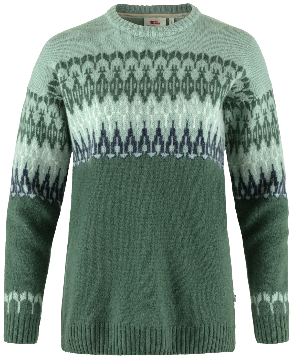 Shop Fjall Raven Women's Ovik Path Wool Jacquard-knitted Sweater In Deep Patina-misty Green