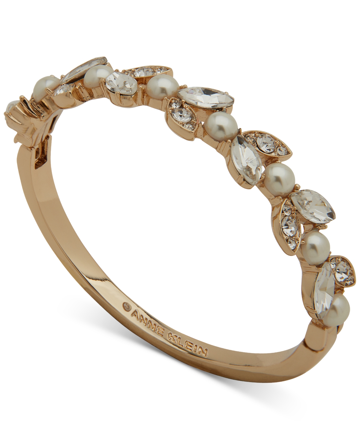 Anne Klein Gold-tone Crystal & Imitation Pearl Bangle Bracelet