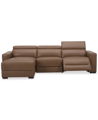 Nevio 115" 3-Pc. Leather Sectional with 1 Power Recliner,  Headrests and Chaise, Created For Macy's