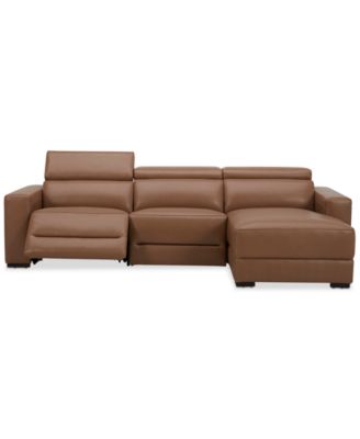 Nevio 115" 3-Pc. Leather Sectional with 1 Power Recliner,  Headrests and Chaise, Created For Macy's