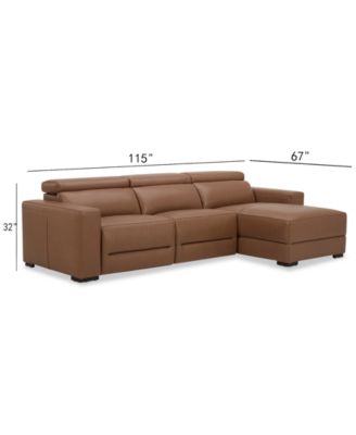 Nevio 115" 3-Pc. Leather Sectional with 1 Power Recliner,  Headrests and Chaise, Created For Macy's