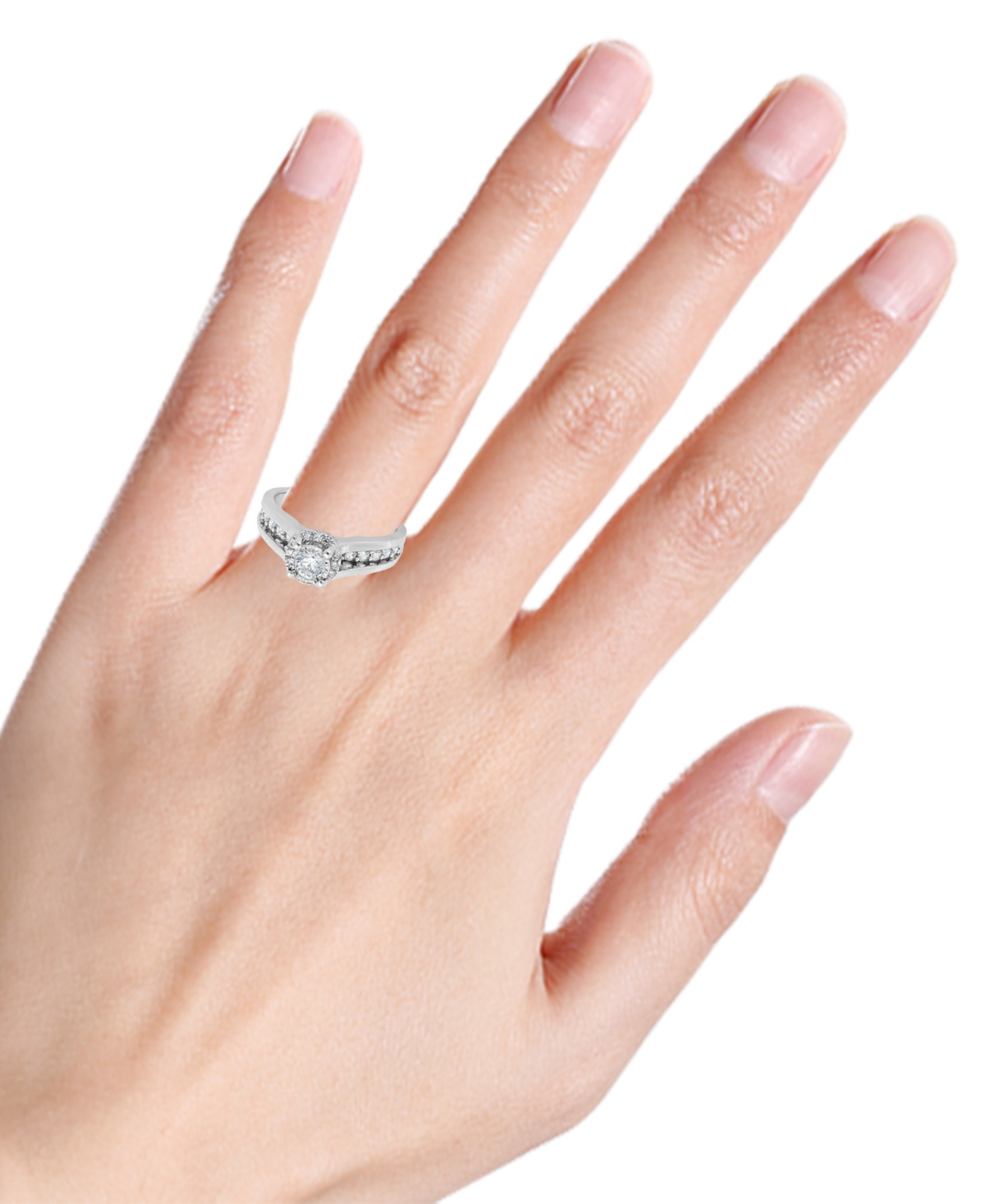 Macy's Diamond Halo Cathedral Engagement Ring (1 Ct. T.w.) In 14k White Gold In White Gold