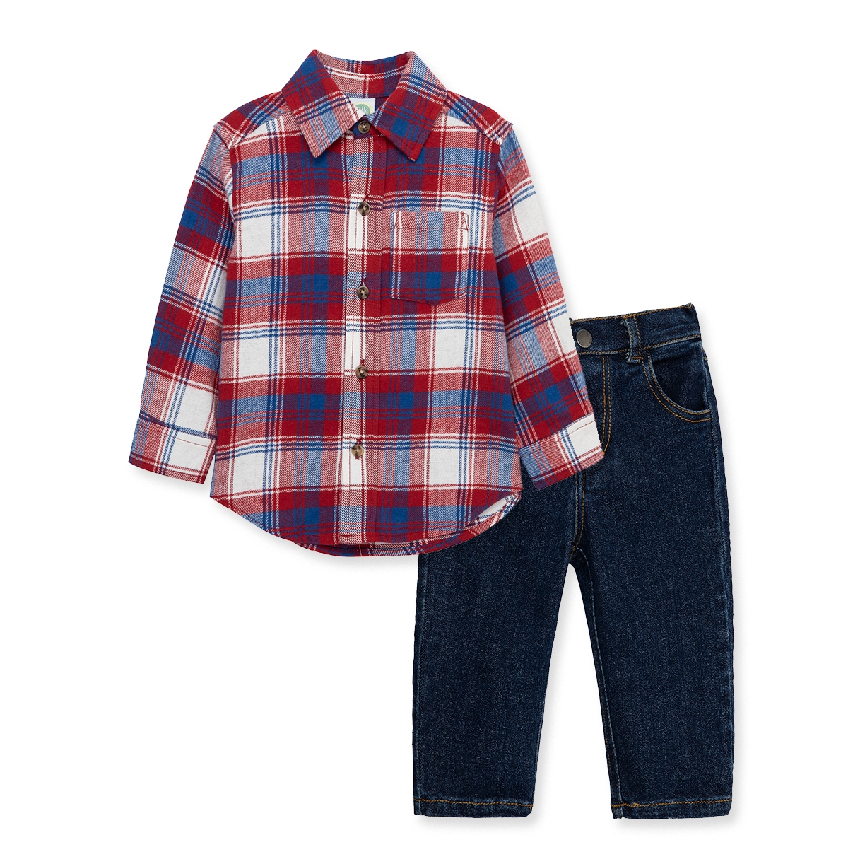 LITTLE ME BABY BOYS PLAID WOVEN SHIRT AND PANT SET
